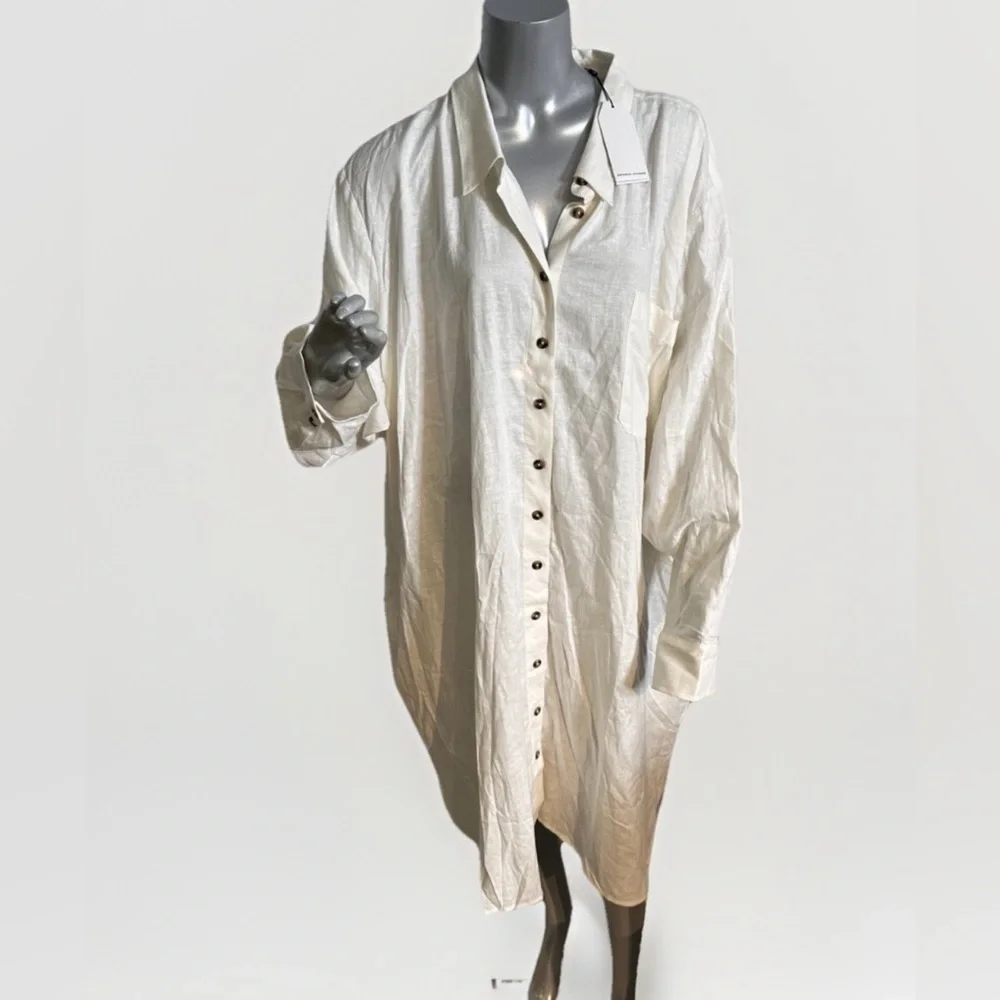 Universal Standard Sea Side Button-Up Shirt Dress Linen Blend Boho  XL 14-16 - Picture 2 of 10